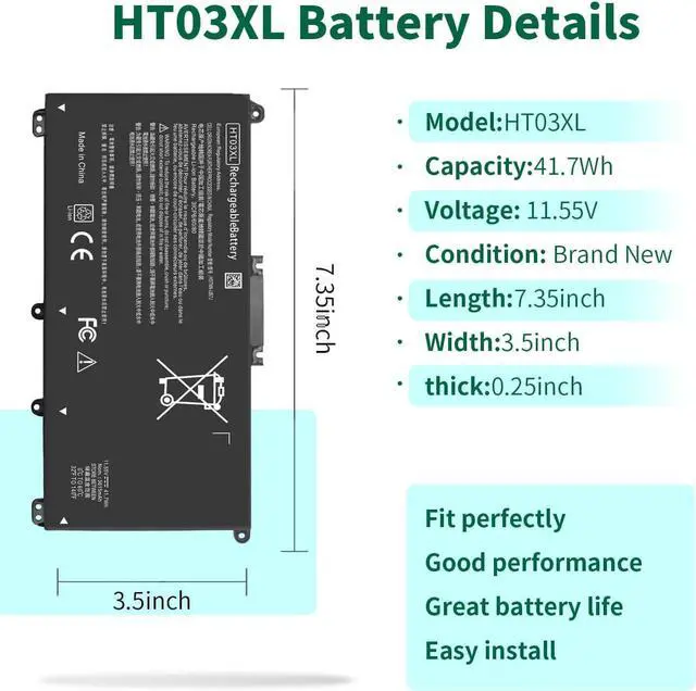 Alt view image 2 of 6 - 41.7Wh L11119-855 HT03XL Battery for HP Pavilion 14 15 17 15-CS 15-DA 15-DB | 15-DW 14-CE 14-CF 14-DF 17-BY 17-CA Series 14M-DH1003DX 15-DA0002DX 15-CS0053CL l11421-423 HTO3XL 11.55V