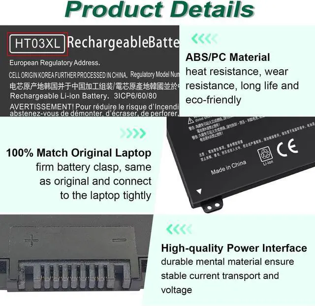 Alt view image 4 of 6 - 41.7Wh L11119-855 HT03XL Battery for HP Pavilion 14 15 17 15-CS 15-DA 15-DB | 15-DW 14-CE 14-CF 14-DF 17-BY 17-CA Series 14M-DH1003DX 15-DA0002DX 15-CS0053CL l11421-423 HTO3XL 11.55V