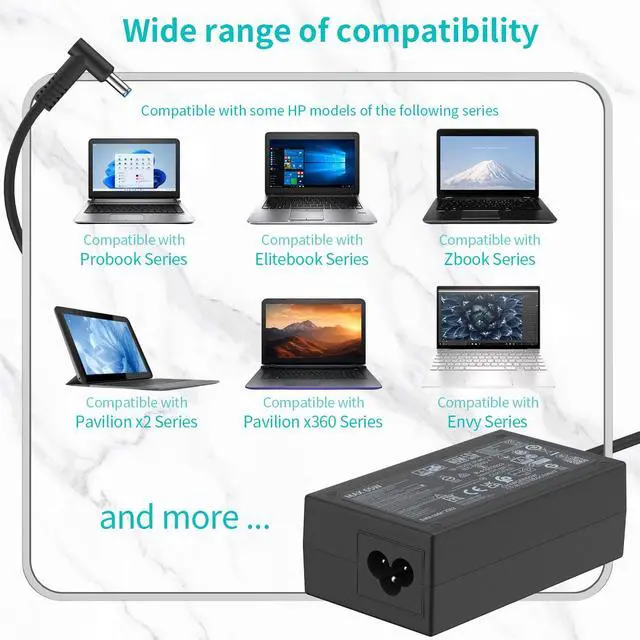 Alt view image 5 of 7 - 65W 45W AC Charger Compatible with HP Elitebook Series Probook 430 440 450 455 470 640 650 G3 G4 G5 G6 G7 G8 PPP009A PPP009C 19.5V 3.33A Laptop Power Adapter Cord
