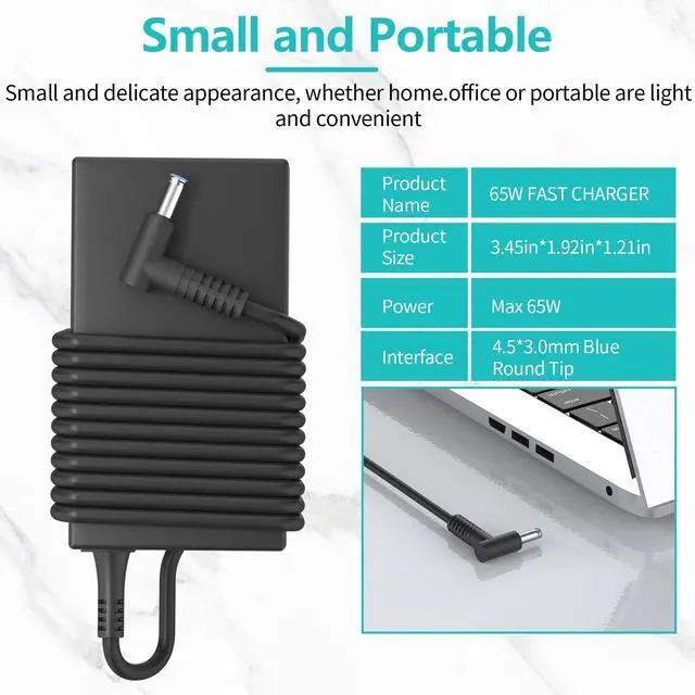 Alt view image 7 of 7 - 65W 45W AC Charger Compatible with HP Elitebook Series Probook 430 440 450 455 470 640 650 G3 G4 G5 G6 G7 G8 PPP009A PPP009C 19.5V 3.33A Laptop Power Adapter Cord