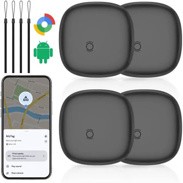 Main image of Air Tracker Tags-4 Pack for Android, Bluetooth Luggage Tracker Anti Lost Keys Finder/Item Locator with Holder Case Work with Google's Find Hub for Key, Backpack, Luggage, Wallet, Precise Position