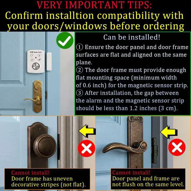 Alt view image 2 of 7 - 3 Pack Keypad Door Alarm with Delay When Left Open 130db Window Siren Door Chime Sensor When Opens for Home, Apartment Security. Intruder Burglar Entry Alert. Cordless Kids Safety Pool Alarm
