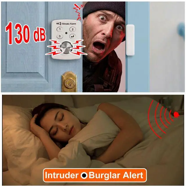 Alt view image 3 of 7 - 3 Pack Keypad Door Alarm with Delay When Left Open 130db Window Siren Door Chime Sensor When Opens for Home, Apartment Security. Intruder Burglar Entry Alert. Cordless Kids Safety Pool Alarm