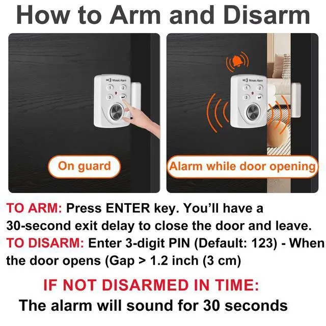 Alt view image 7 of 7 - 3 Pack Keypad Door Alarm with Delay When Left Open 130db Window Siren Door Chime Sensor When Opens for Home, Apartment Security. Intruder Burglar Entry Alert. Cordless Kids Safety Pool Alarm