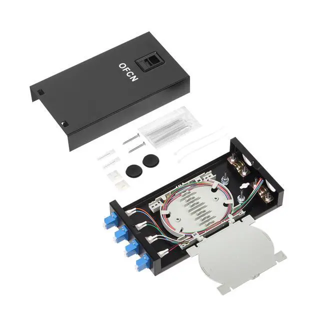 Alt view image 2 of 7 - 4 Port Wallmount Box Fiber Optic Terminal encloure with 8 Strand LC UPC singlemode OS1 Colorful pigtials and 4 pcs Duplex LC Adaptor Loaded