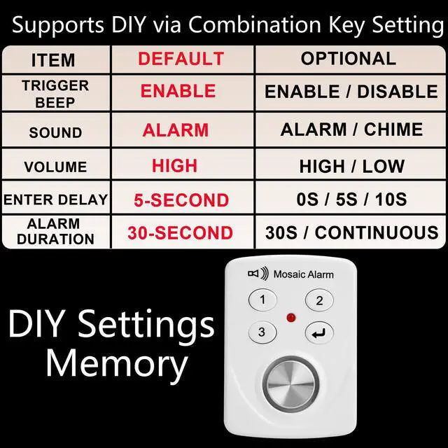 Alt view image 6 of 7 - 3 Pack Keypad Door Alarm with Delay When Left Open 130db Window Siren Door Chime Sensor When Opens for Home, Apartment Security. Intruder Burglar Entry Alert. Cordless Kids Safety Pool Alarm