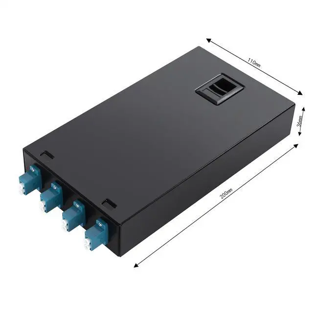 Alt view image 3 of 7 - 4 Port Wallmount Box Fiber Optic Terminal encloure with 8 Strand LC UPC singlemode OS1 Colorful pigtials and 4 pcs Duplex LC Adaptor Loaded
