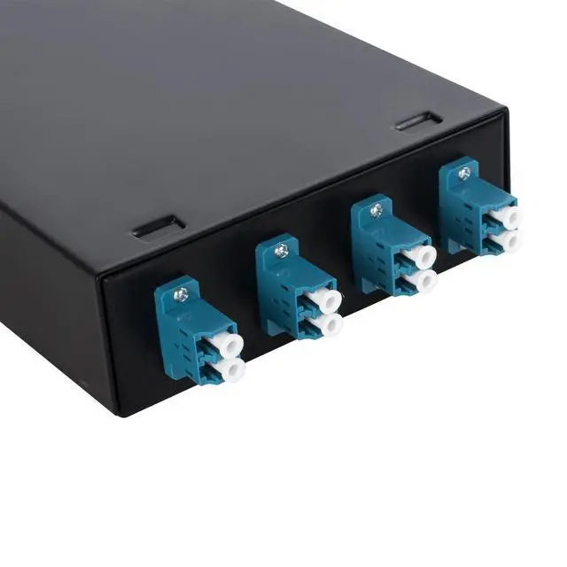 Alt view image 4 of 7 - 4 Port Wallmount Box Fiber Optic Terminal encloure with 8 Strand LC UPC singlemode OS1 Colorful pigtials and 4 pcs Duplex LC Adaptor Loaded
