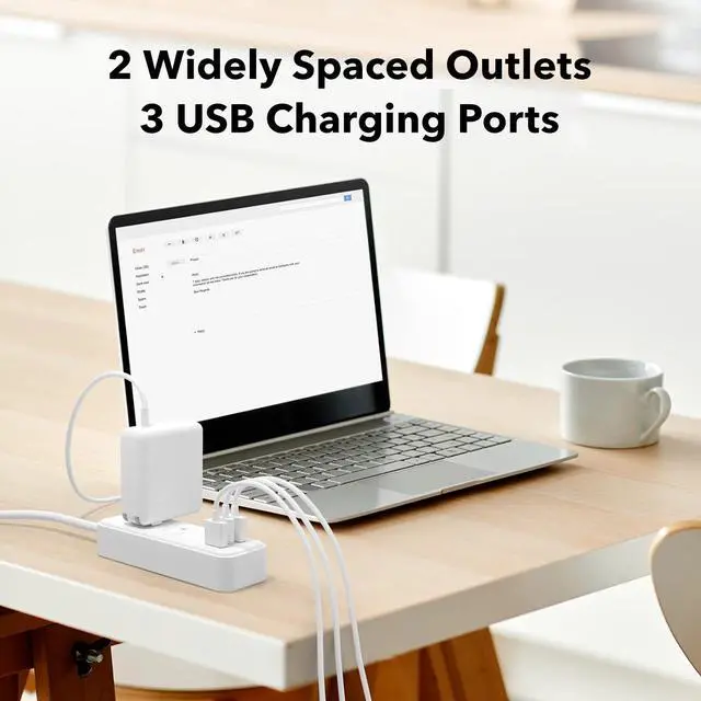 Alt view image 6 of 7 - 2Pack (Wall-Tap & Power Strip) with 6ft Power Cord, Compact Charging Hub with 2-Port USB-A & 1-Port USB-C Chargers, 3-Prong, for Home, Office, Hotel, DC3S-1122-DC