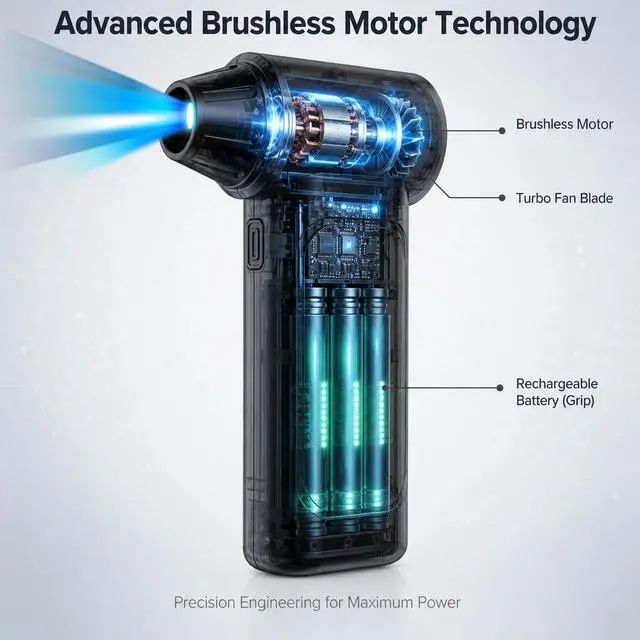 Alt view image 3 of 7 - Compressed Air Duster,130000RPM, Brushless Motor, Portable Mini | Super Power Air Blower, High Speed Electric Air Duster, 5000mAh Rechargeable,Portable 3-Gear, Powerful Efficient