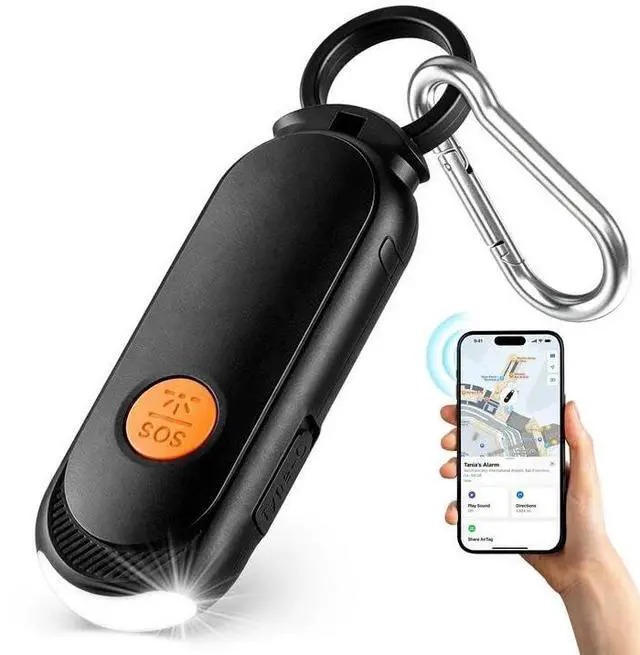 Main image of Personal Safety Alarm for Women, Works with Apple Find My, 135dB SOS Siren with Strobe Light, Anti-Loss Pull Pin, Type-C Rechargeable Keychain Alarm, iOS Only