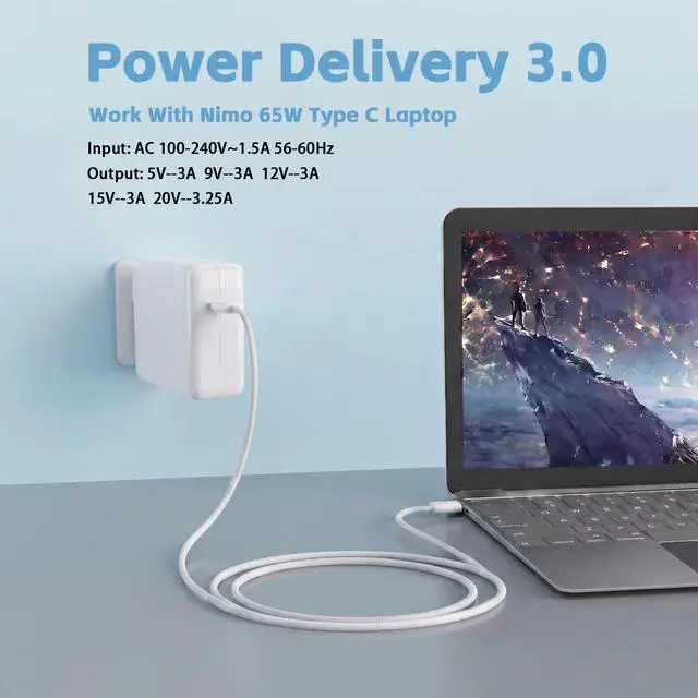 Alt view image 7 of 7 - 65W Type C for NIMO Laptop Computer Charger Replacement Power Cord | Compatible with Nimo 15.6" 17.3" N171 N171S N151 N151S N152 N153 N154 PD Fast Power Supply