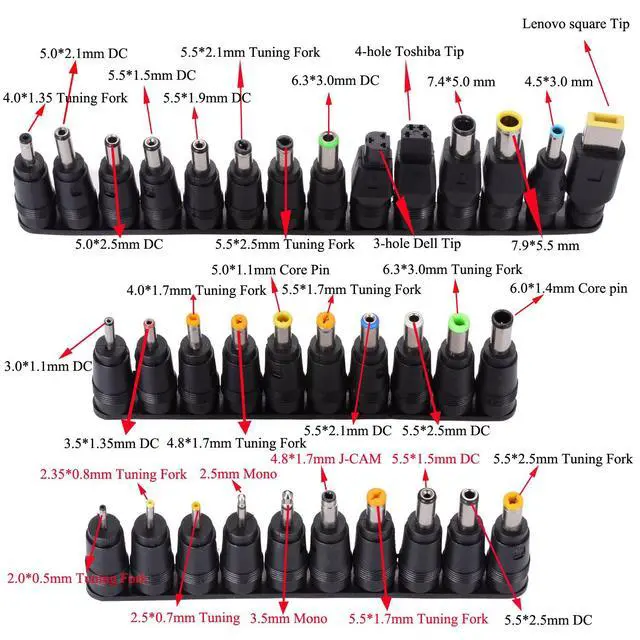 Alt view image 3 of 7 - 34pcs Universal Laptop DC Plug Set, Adapter Jack Tips | Fits Lenovo, Toshiba, Dell, HP, Asus, Most Laptops, Input DC Plug Set, Notebook Power Connectors, Replacement Adapters