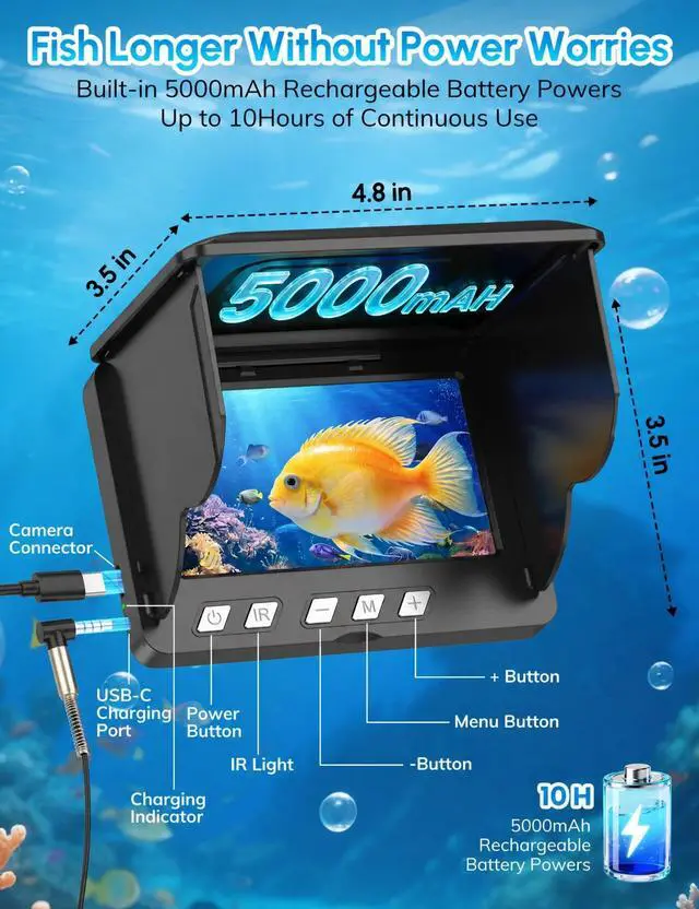 Alt view image 5 of 7 - Underwater Fishing Camera with 4.3" HD LCD Monitor, IR Night Vision Fish Finder Camera, 590" Cable, Flashlight Gloves & Carrying Case, Portable for Ice, Lake, Boat & Kayak Fishing