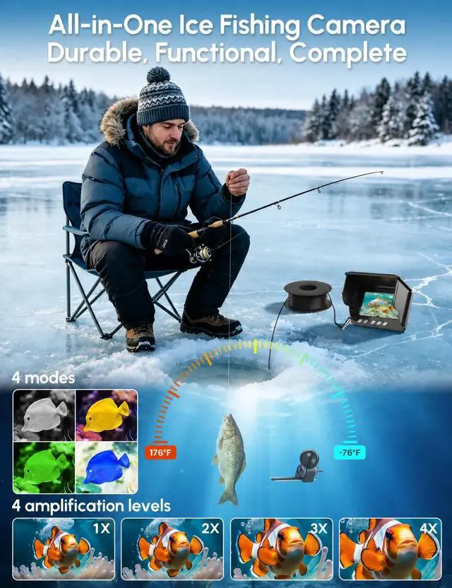 Alt view image 4 of 7 - Underwater Fishing Camera with 4.3" HD LCD Monitor, IR Night Vision Fish Finder Camera, 590" Cable, Flashlight Gloves & Carrying Case, Portable for Ice, Lake, Boat & Kayak Fishing