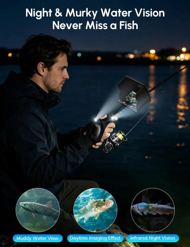 Alt view image 3 of 7 - Underwater Fishing Camera with 4.3" HD LCD Monitor, IR Night Vision Fish Finder Camera, 590" Cable, Flashlight Gloves & Carrying Case, Portable for Ice, Lake, Boat & Kayak Fishing