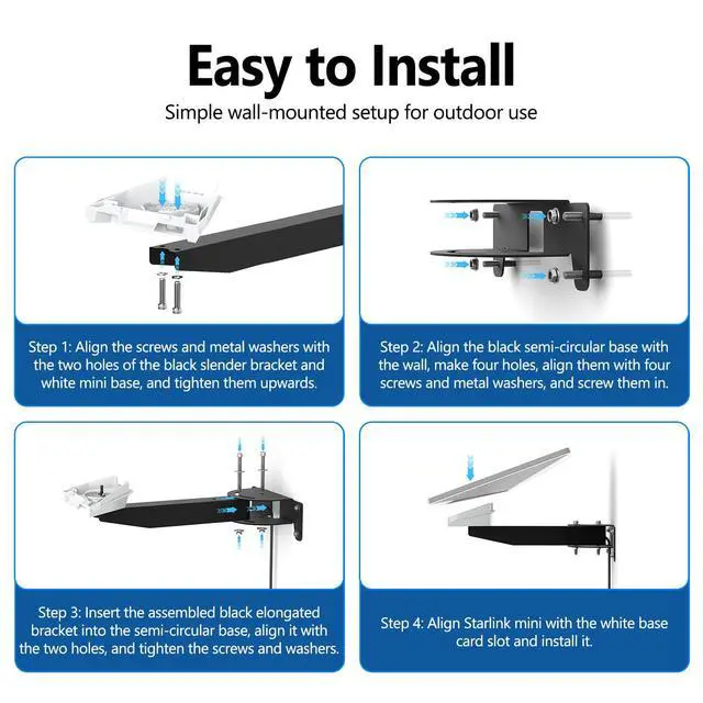 Alt view image 5 of 7 - Starlink Mini Wall Mount, Horizontal Adjustable Heavy Duty Bracket | Weatherproof Rustproof Metal Mount for Home, Cabin, Garage & Shed. All Hardware Included for Permanent Fixed Installation