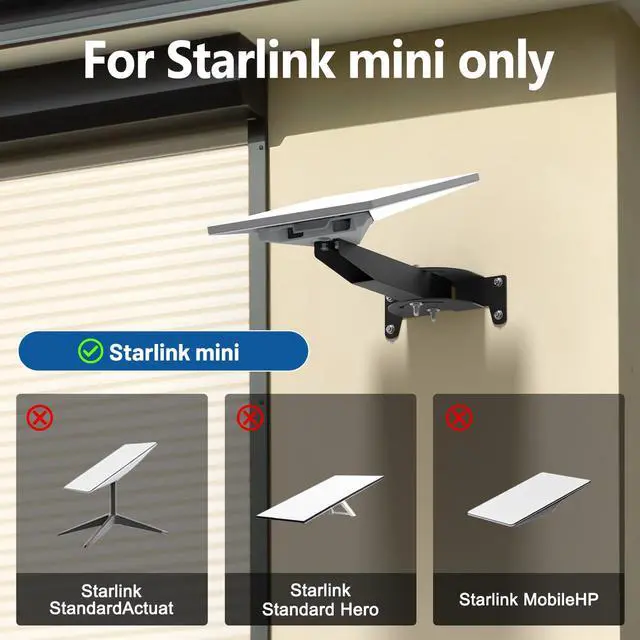 Alt view image 7 of 7 - Starlink Mini Wall Mount, Horizontal Adjustable Heavy Duty Bracket | Weatherproof Rustproof Metal Mount for Home, Cabin, Garage & Shed. All Hardware Included for Permanent Fixed Installation