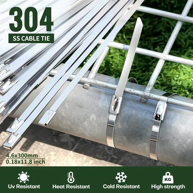 Alt view image 2 of 7 - 304 Stainless Steel Cable Ties, 200 Pack 11.8 Inch Metal Zip Ties | Self-Locking Metal Fasteners with Up to 198 lb Strength, -170°F to 1000°F Range for Fence Repair, Automotive and Outdoor Proj