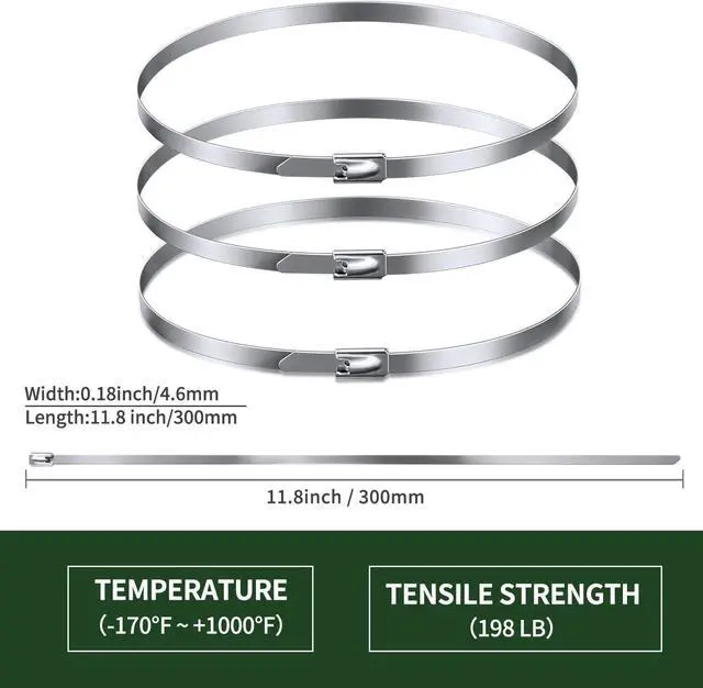 Alt view image 7 of 7 - 304 Stainless Steel Cable Ties, 200 Pack 11.8 Inch Metal Zip Ties | Self-Locking Metal Fasteners with Up to 198 lb Strength, -170°F to 1000°F Range for Fence Repair, Automotive and Outdoor Proj