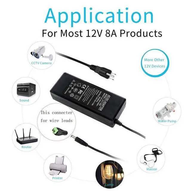 Alt view image 2 of 7 - 12V 8A 96W Power Supply Adapter AC to DC Converter Charger AC 110V ~ 240V to DC 12V 8Amp Transformer for Water Pump, CCTV, Computer Project