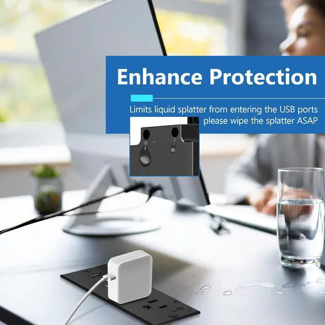Alt view image 6 of 7 - PD 36W Recessed Outlet Station, USB-A, USB-C, Power Delivery | ETL Listed, Matte Black, Desktop Power Grommet, Thermoplastic, Tough and Heat Resistant, Easy Installation