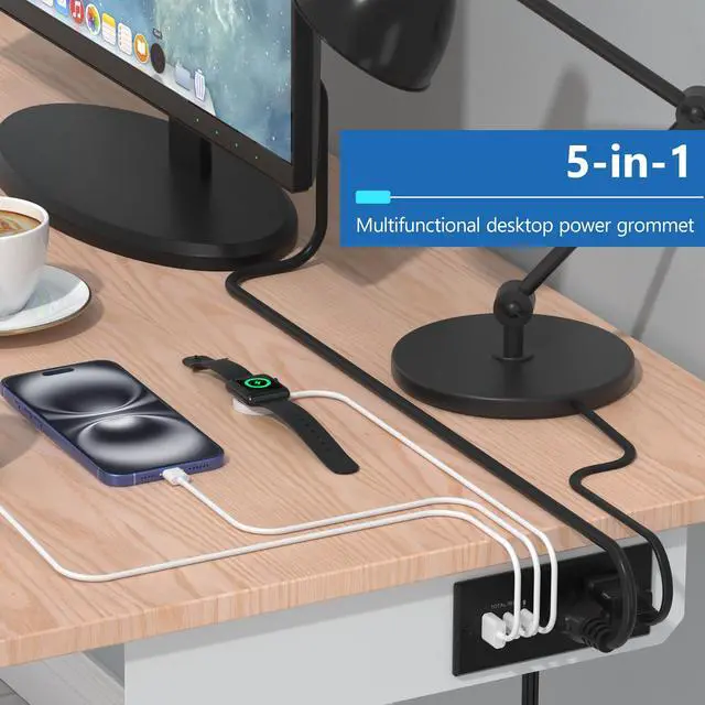 Alt view image 5 of 7 - PD 36W Recessed Outlet Station, USB-A, USB-C, Power Delivery | ETL Listed, Matte Black, Desktop Power Grommet, Thermoplastic, Tough and Heat Resistant, Easy Installation