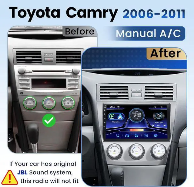 Alt view image 2 of 7 - Car Radio Stereo for Toyota Camry 2006-2011 with Manual AC (Without JBL Sound System), Support Wireless Carplay/Android Auto/Mirrorlink, 10 Inch QLED Touchscreen with Bluetooth,FM Radio