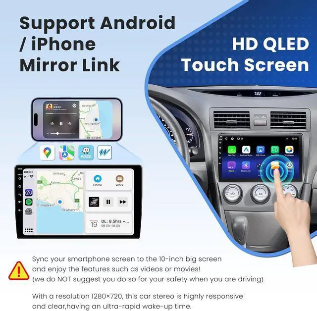 Alt view image 4 of 7 - Car Radio Stereo for Toyota Camry 2006-2011 with Manual AC (Without JBL Sound System), Support Wireless Carplay/Android Auto/Mirrorlink, 10 Inch QLED Touchscreen with Bluetooth,FM Radio
