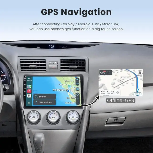 Alt view image 7 of 7 - Car Radio Stereo for Toyota Camry 2006-2011 with Manual AC (Without JBL Sound System), Support Wireless Carplay/Android Auto/Mirrorlink, 10 Inch QLED Touchscreen with Bluetooth,FM Radio