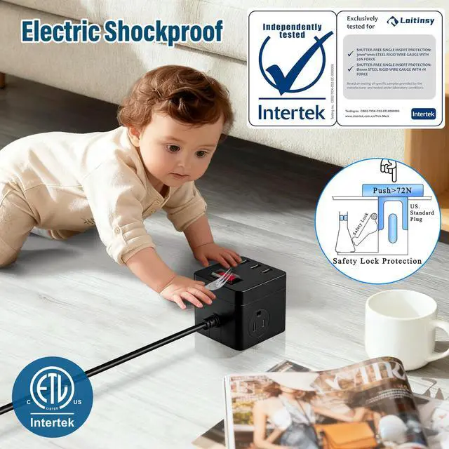 Alt view image 6 of 7 - IPX4 Waterproof Cube Power Strip with USB, Flat Plug Ultra Thin Extension Cord 4 FT, 3 AC Outlets 3 USB-A Ports,1500W Wall Mountable Outlet Extender for Indoor Outdoor Cruise Camping Christmas, ETL