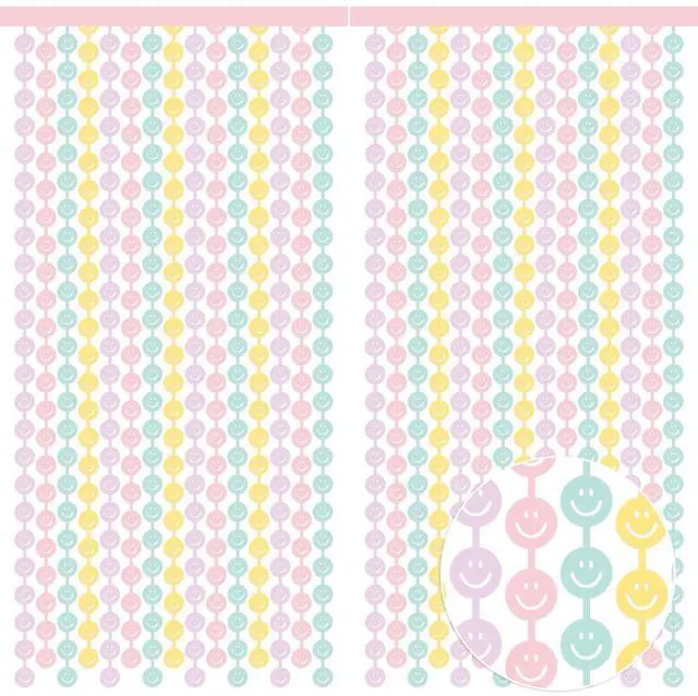 Alt view image 7 of 7 - 2 Set Smile Face Foil Curtain Smile Party Decorations Happy Pastel Birthday Decor Macaron Color Bachelorette Backdrop Booth Prop Preppy Party Baby Shower Supplies