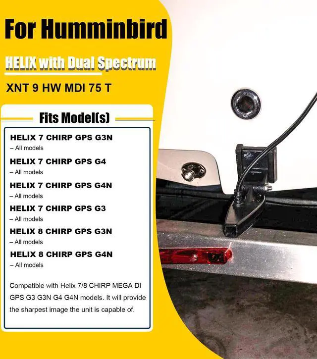 Alt view image 3 of 7 - 710295-1 XNT 9 HW MDI 75 T for Humminbird Helix 7/8 (MEGA Down Imaging) Dual Spectrum Chirp with Temperature Transom Mount Transducer, Black