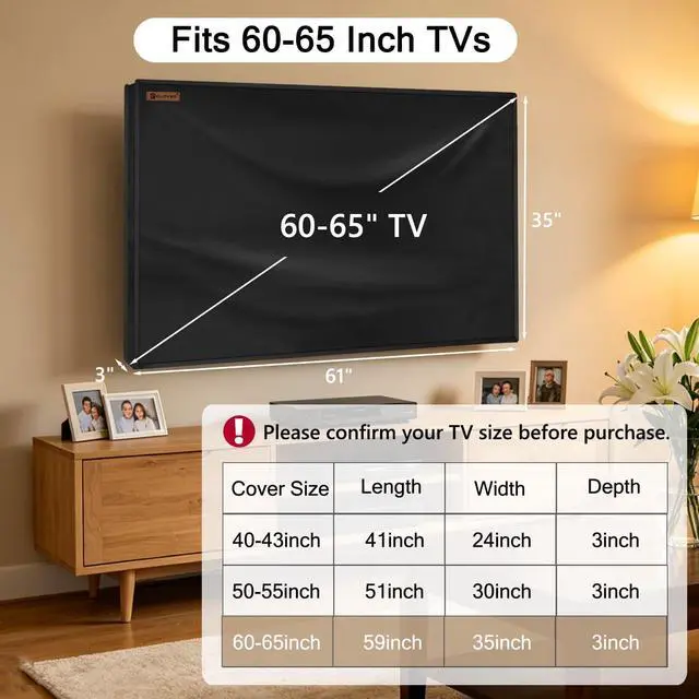 Alt view image 2 of 6 - Indoor TV Dust Cover, 60-65 inch Flat Screen TV Protective Cover | TV Screen Cover - Dustproof & Water Resistant, Scratch Protection for Kids & Pets, Open Back for Ventilation, Remote Pocket