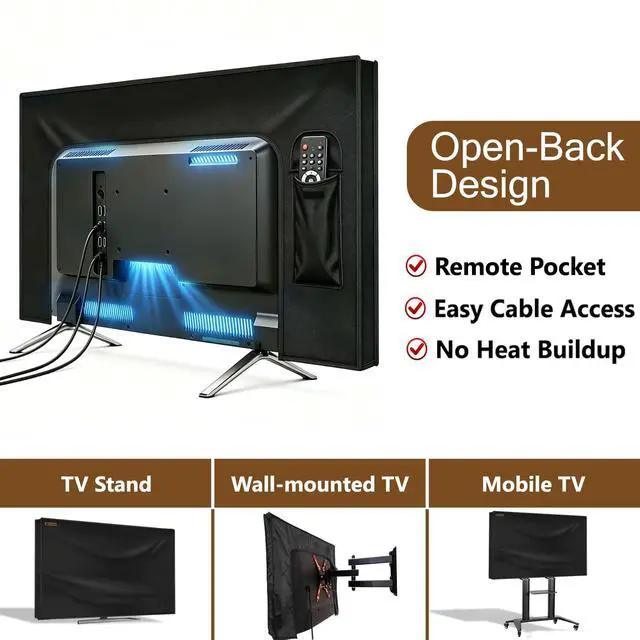Alt view image 4 of 6 - Indoor TV Dust Cover, 60-65 inch Flat Screen TV Protective Cover | TV Screen Cover - Dustproof & Water Resistant, Scratch Protection for Kids & Pets, Open Back for Ventilation, Remote Pocket