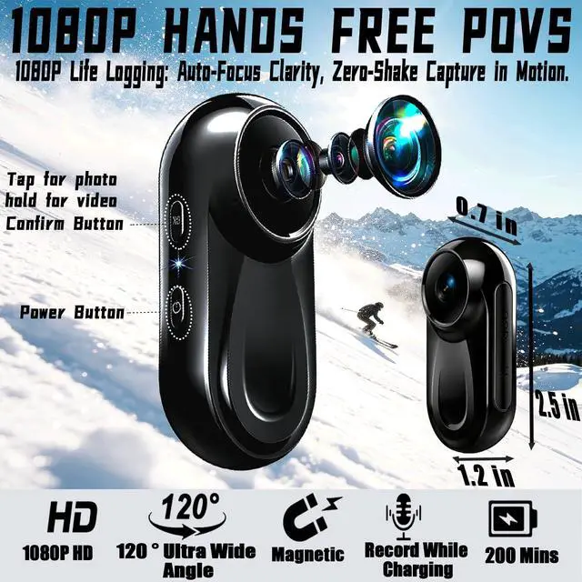 Alt view image 2 of 7 - Mini Body Camera with Audio, Thumb POV Cam, 1080P Deep Black | Sport Action Camera Hands Free Recording 1080P, Premium Portable Camcorder Anywhere for Cycling,Travel,Pet,Vlogging