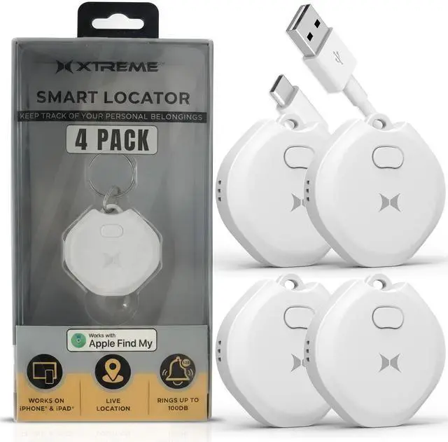 Main image of Rechargeable Air Tracker Tag 4 Pack, Key Finder Compatible with Apple Find My App for iOS iPhone, GPS Live Location Tracker, USB-C Charging, 100dB Alert, Keychain Attachment, Air Locator
