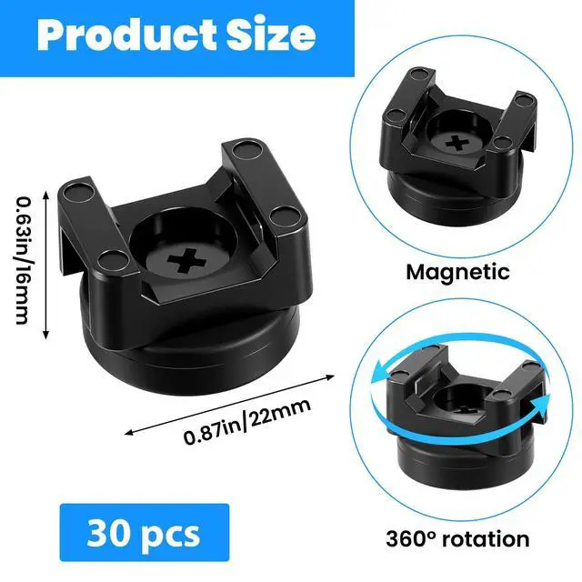 Alt view image 2 of 7 - 30 Pack Magnetic Zip Tie Mount Base Heavy Duty Magnetic Cable Zip Tie Base, Wire Holder Multipurpose Cable Ties Management Base Wire Clips Management for Home Office Marine Electrical Wiring (22 mm)