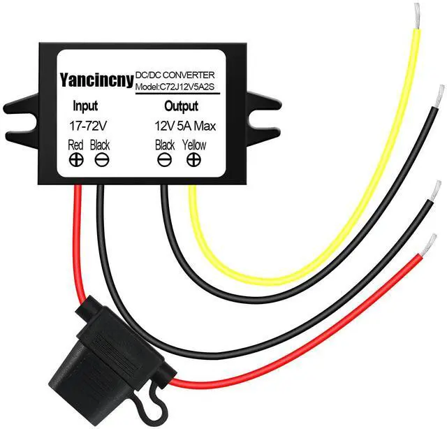 Main image of DC 24V 36V 48V 60V 72V Step Down to 12V 5A 60W Converter Regulator Reducer Power Supply Module Buck Transformer, Waterproof DC 24V to 12V Converter with Fuse for Golf Cart