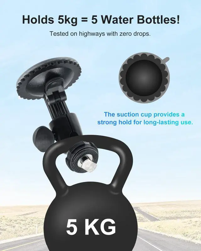 Alt view image 5 of 7 - Windshield Suction Mount for Backup Camera Monitor Heavy-Duty | 5kg Load Capacity, Metal Construction, 360° Adjustable Ball Head, No Drill Easy Install for Reverse Rear View Camera Display