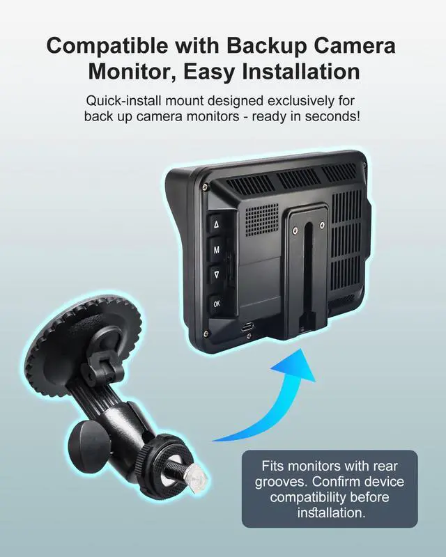Alt view image 6 of 7 - Windshield Suction Mount for Backup Camera Monitor Heavy-Duty | 5kg Load Capacity, Metal Construction, 360° Adjustable Ball Head, No Drill Easy Install for Reverse Rear View Camera Display