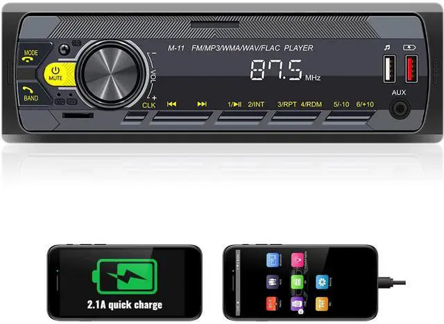 Main image of Single Din Car Stereo Bluetooth 5.0 Multimedia Audio Receiver, Push to Talk Assistant, Hands-Free Call Voice Control, MP3/FM/AUX in/USB/TF Input APP Control LCD Digital Display