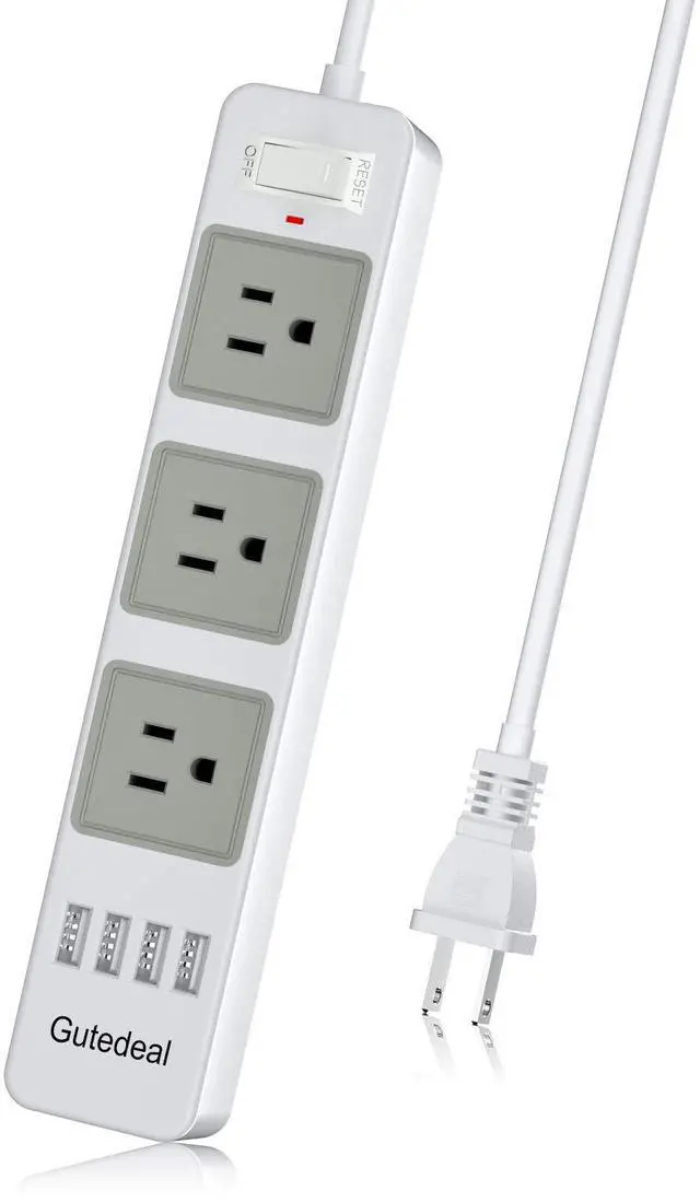 Main image of 2 Prong Power Strip with USB, 2 Prong to 3 Prong Outlet Adapter with 4 USB Ports 6.6ft Extension Cord, 3 AC Outlets Flat Plug Surge Protector for Smartphone Tablets Home, Office and Hotel, White
