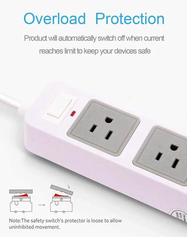 Alt view image 4 of 7 - 2 Prong Power Strip with USB, 2 Prong to 3 Prong Outlet Adapter with 4 USB Ports 6.6ft Extension Cord, 3 AC Outlets Flat Plug Surge Protector for Smartphone Tablets Home, Office and Hotel, White