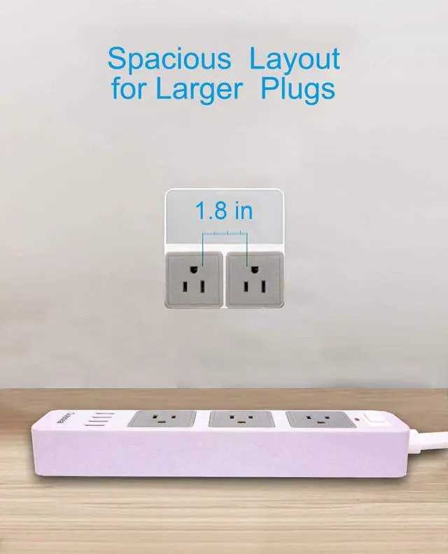 Alt view image 7 of 7 - 2 Prong Power Strip with USB, 2 Prong to 3 Prong Outlet Adapter with 4 USB Ports 6.6ft Extension Cord, 3 AC Outlets Flat Plug Surge Protector for Smartphone Tablets Home, Office and Hotel, White