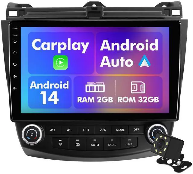 Main image of Android 14 Car Stereo for Honda Accord 2003-2007, 10.1" IPS Touchscreen Radio with 2GB+32GB, Wireless CarPlay & Android Auto, GPS Navigation, WiFi, Bluetooth, Backup Camera, SWC