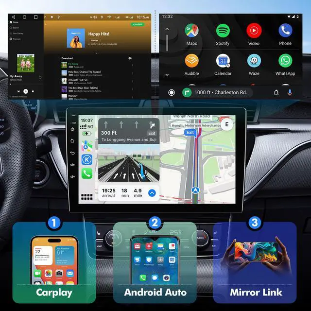 Alt view image 3 of 6 - Android 14 Car Stereo for Honda Accord 2003-2007, 10.1" IPS Touchscreen Radio with 2GB+32GB, Wireless CarPlay & Android Auto, GPS Navigation, WiFi, Bluetooth, Backup Camera, SWC