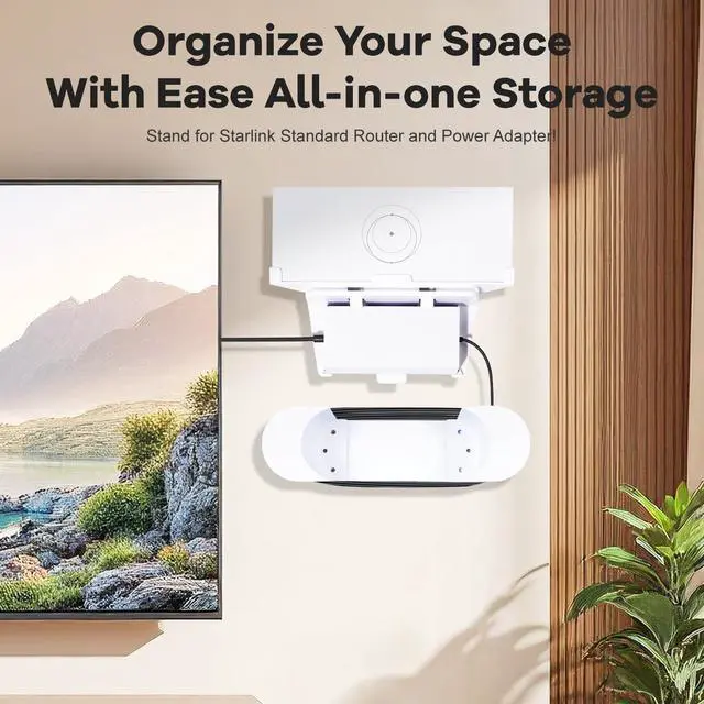 Alt view image 3 of 7 - for Starlink Gen 3 Router with Power Supply Mounting Kit & Cable Caddy, 3 in 1, Wall Holder for Starlink Standard V3 Mesh Router and Power Supply (White)