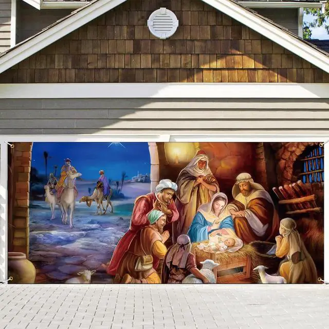 Main image of Nativity Scene Christmas Garage Door Banner 16 x 7 ft, Large Christmas Garage Door Decorations Outdoor Backdrop Background for Photo Holy Nativity Party Outdoor Banner