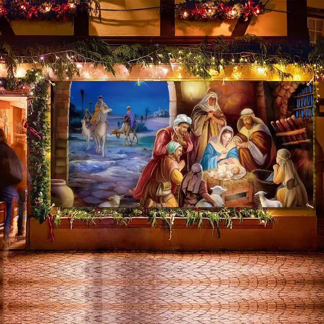 Alt view image 7 of 7 - Nativity Scene Christmas Garage Door Banner 16 x 7 ft, Large Christmas Garage Door Decorations Outdoor Backdrop Background for Photo Holy Nativity Party Outdoor Banner